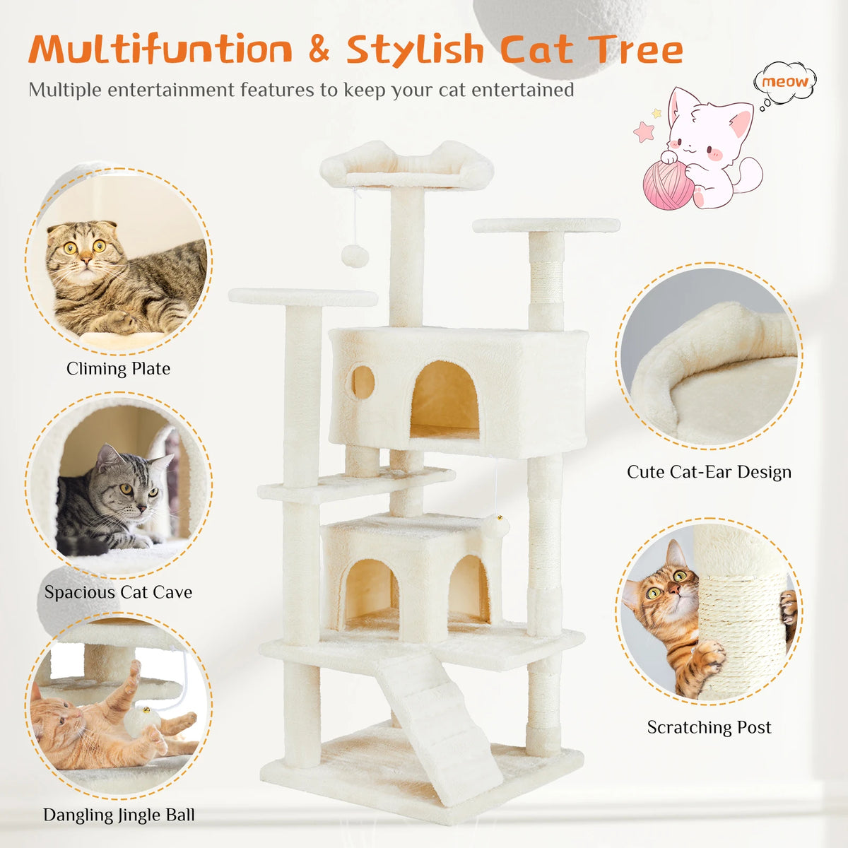 54in Tall Multi-Level Cat Tree Tower