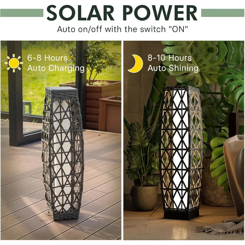 Outdoor Solar-Powered, Woven Wicker Lantern