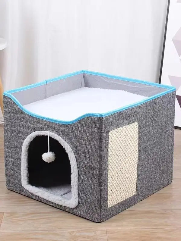 Large Cat Cave With Hanging Ball Toy and Scratch Pad