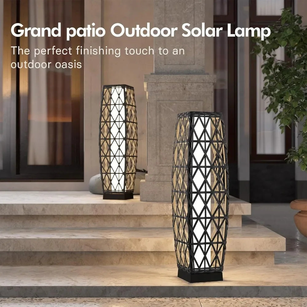 Outdoor Solar-Powered, Woven Wicker Lantern