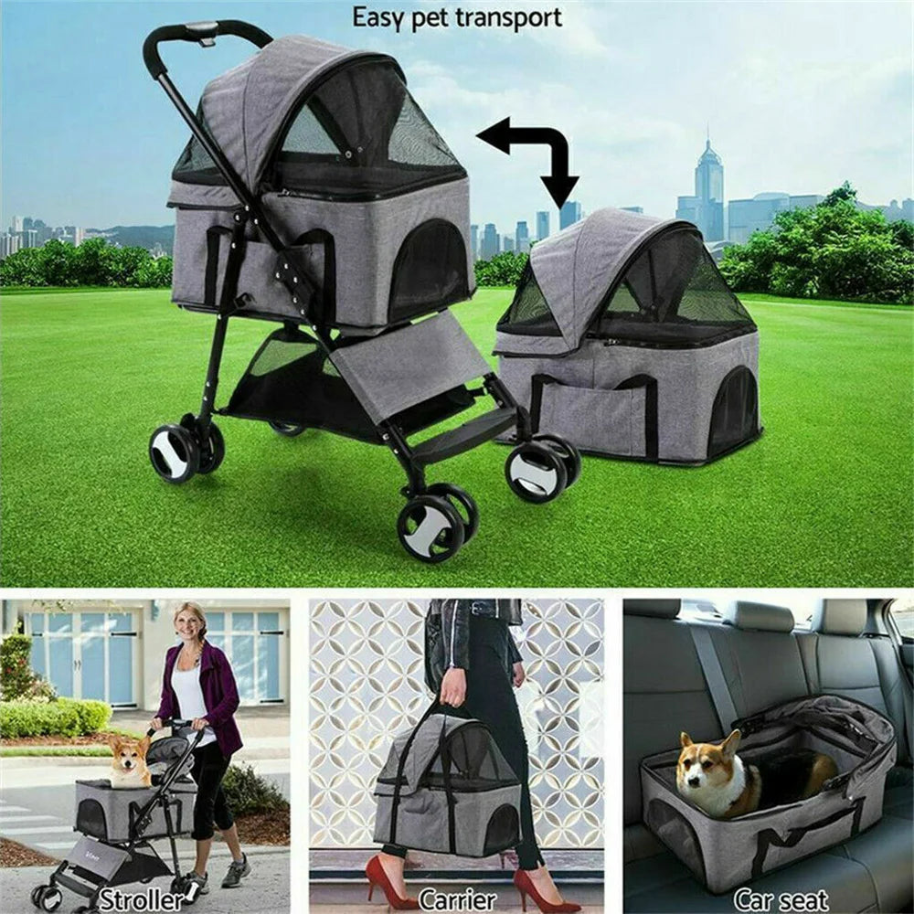 Foldable Pet Stroller with Top Level Travel Compartment