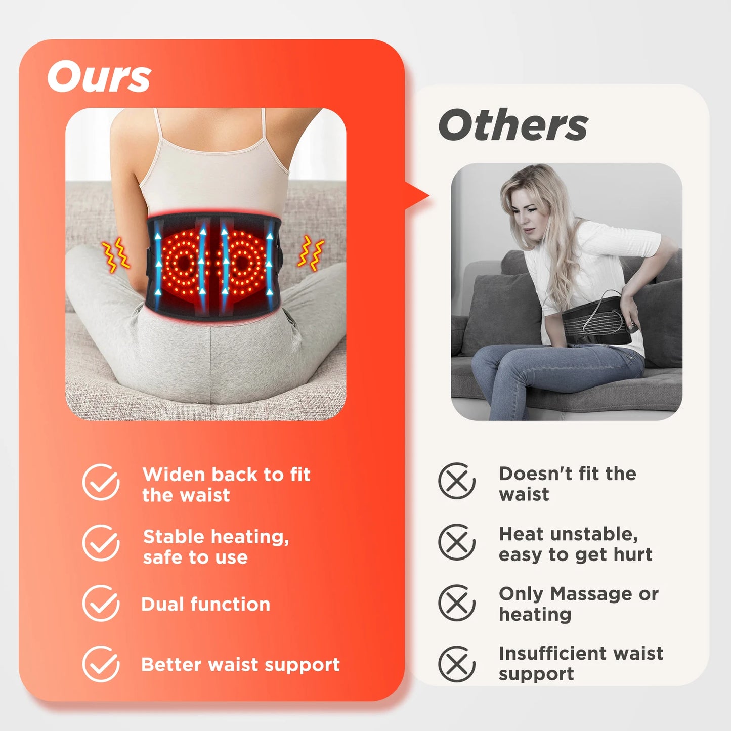 Lumbar Support Massager Belt with Heating, and Vibration Settings