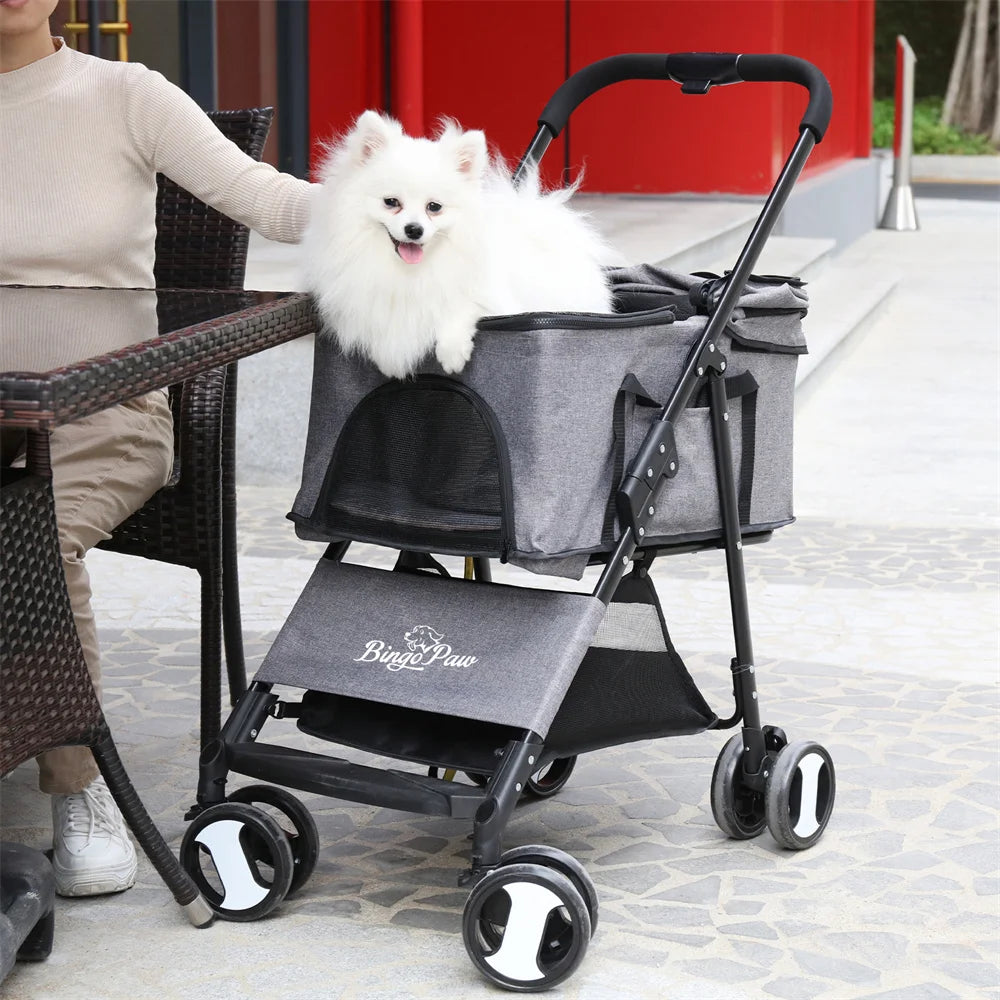 Foldable Pet Stroller with Top Level Travel Compartment