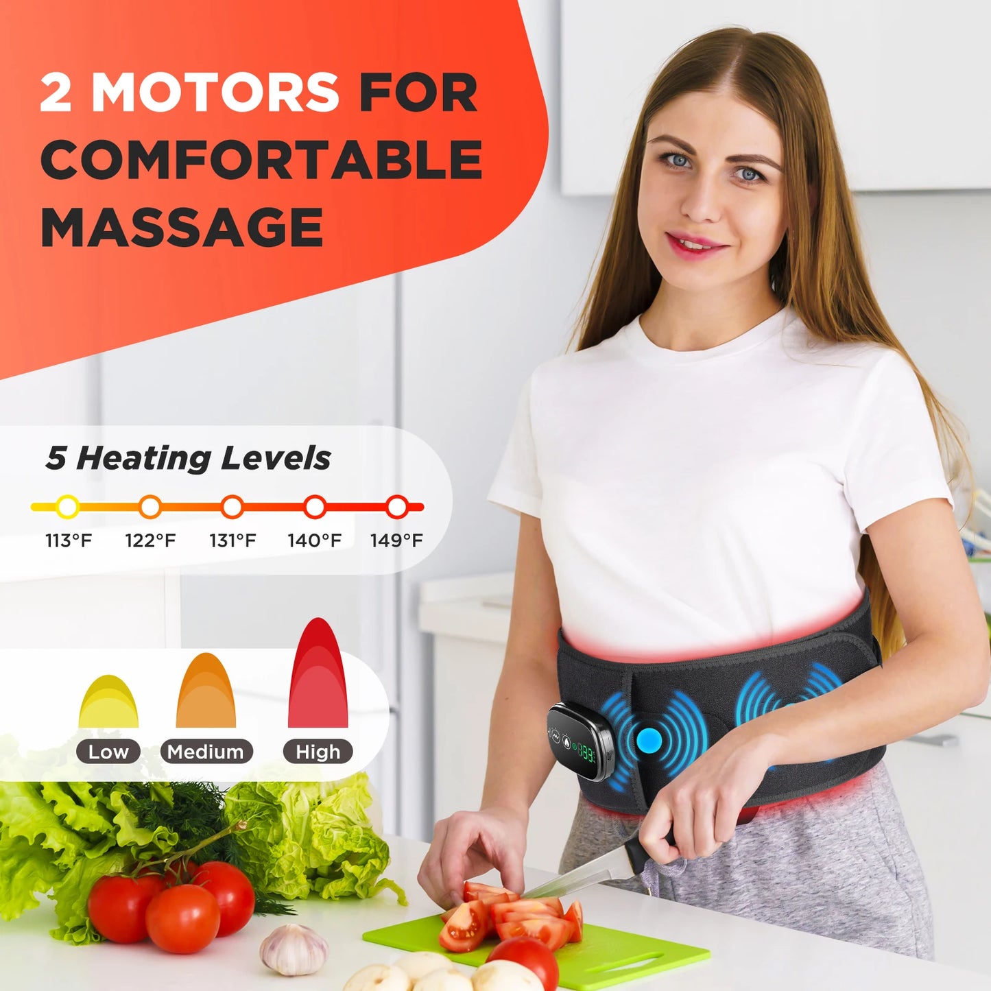 Lumbar Support Massager Belt with Heating, and Vibration Settings