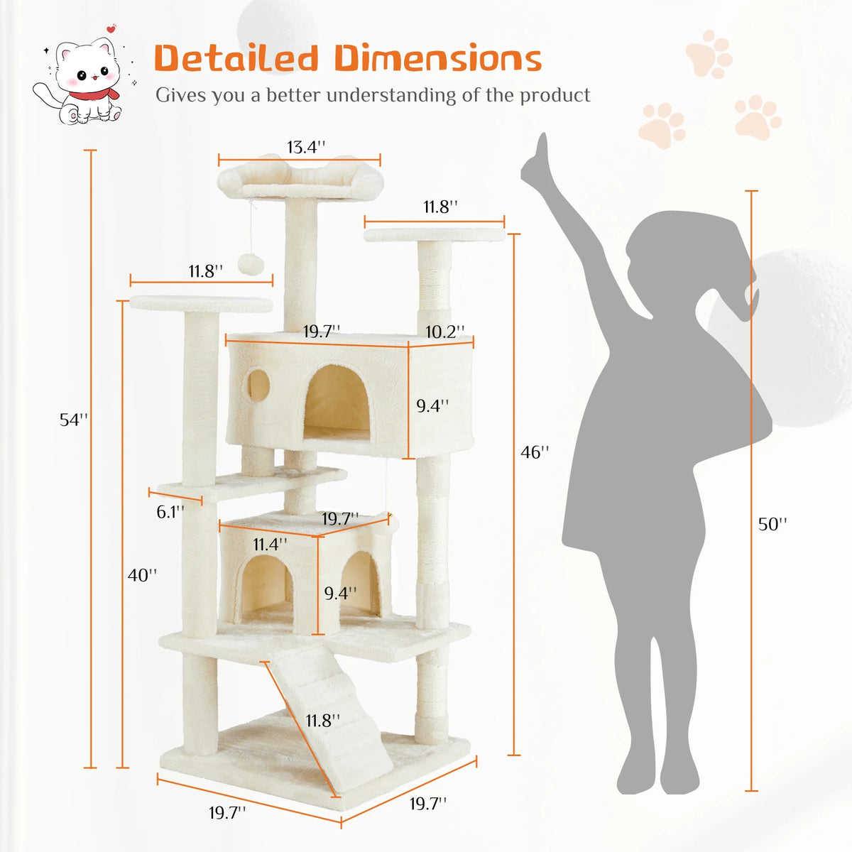 54in Tall Multi-Level Cat Tree Tower