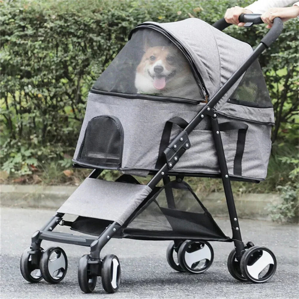 Foldable Pet Stroller with Top Level Travel Compartment