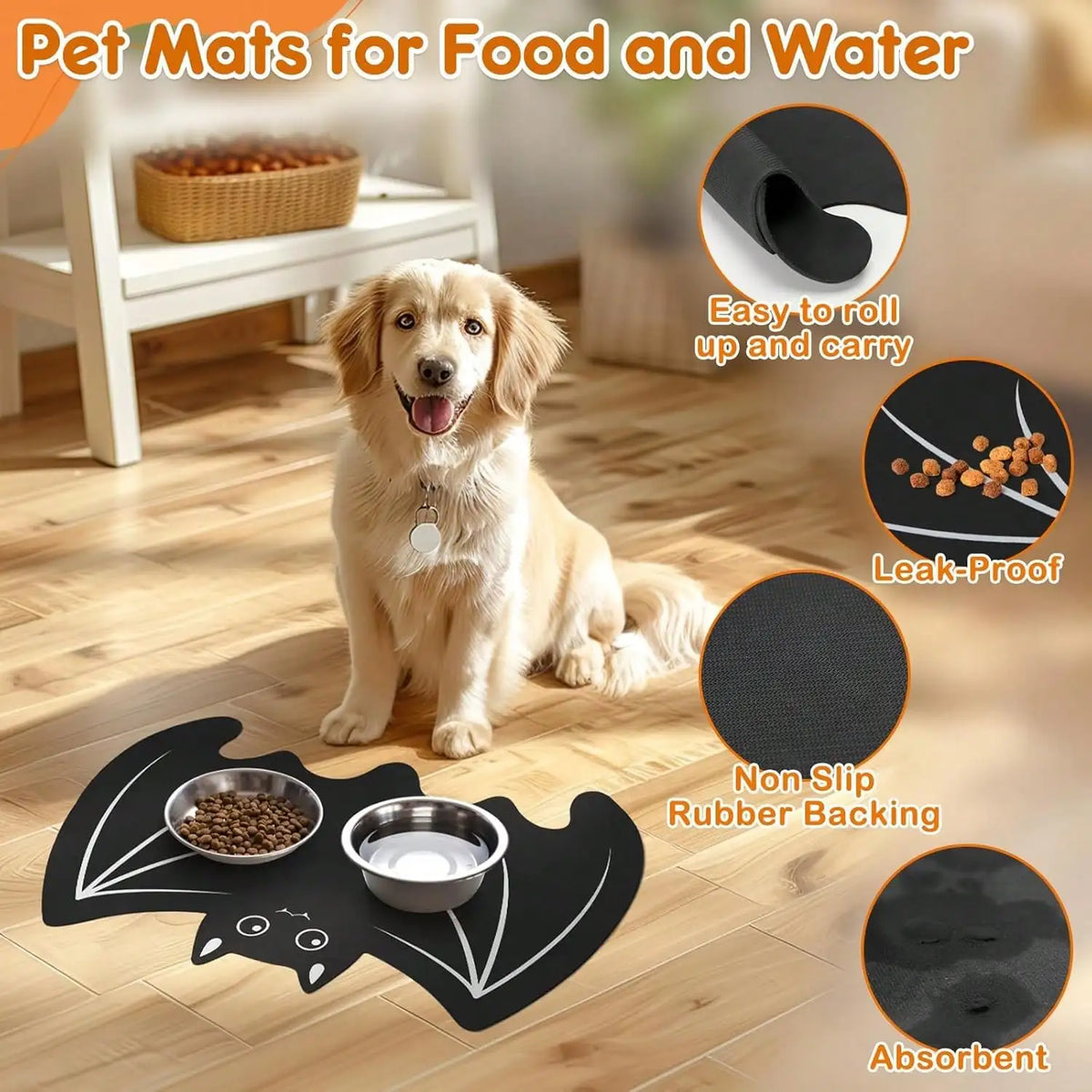 Bat Pet Mat for Food and Water