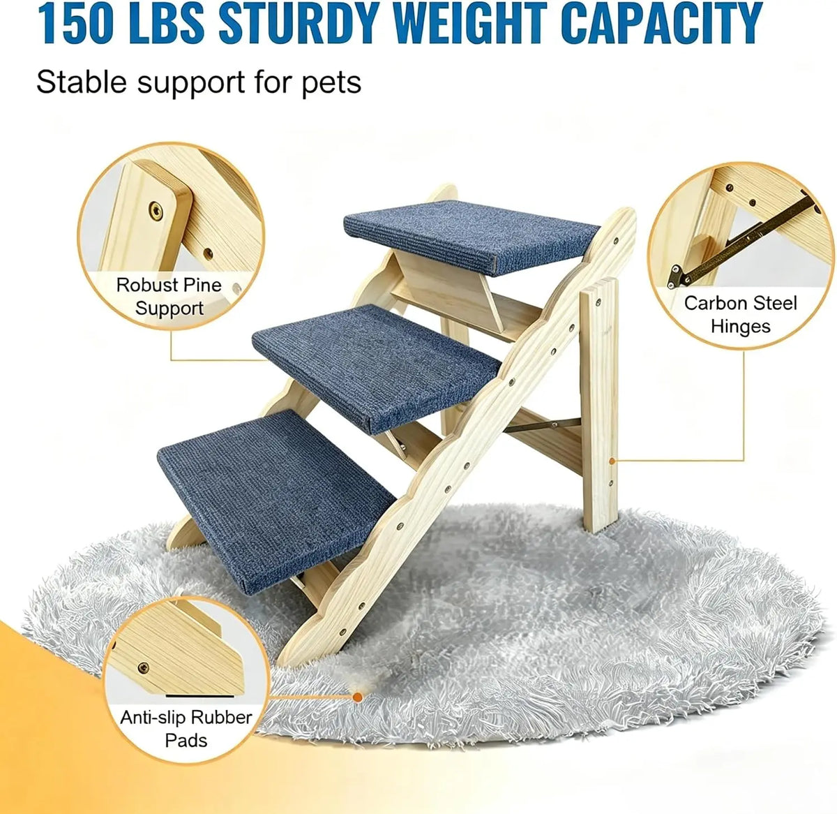 2 in 1, 3-Step, Wooden Dog Stairs